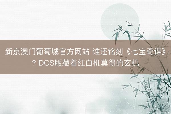 新京澳门葡萄城官方网站 谁还铭刻《七宝奇谋》? DOS版藏着红白机莫得的玄机