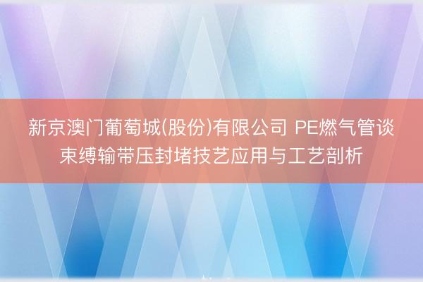新京澳门葡萄城(股份)有限公司 PE燃气管谈束缚输带压封堵技艺应用与工艺剖析