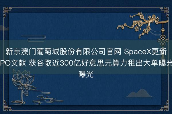 新京澳门葡萄城股份有限公司官网 SpaceX更新IPO文献 获谷歌近300亿好意思元算力租出大单曝光
